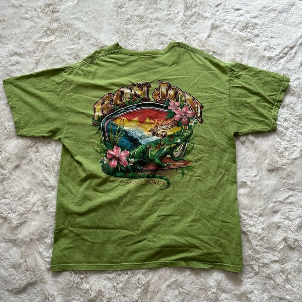 Ron Jon surf shop bright green myrtle beach vintage tee oversized